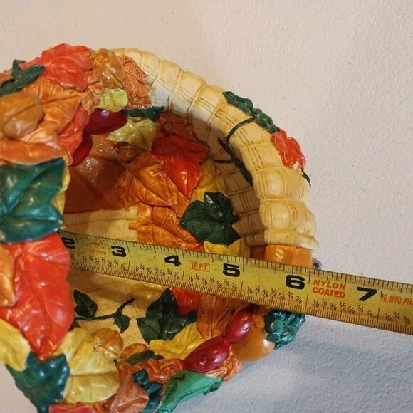 Vintage Cornucopia Basket Fall Harvest Autumn Thanksgiving Halloween Hand Paint - Picture 9 of 11